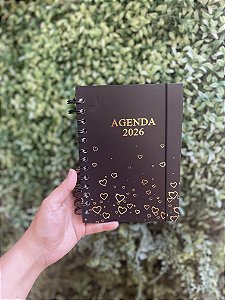 Agenda preta pequena coração
