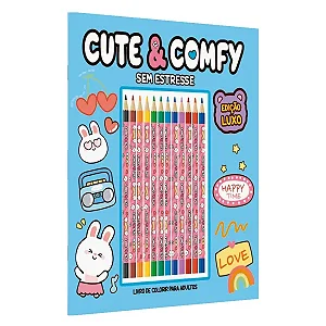 Livro Cute & Comfy | Sem Estresse | Edição Luxo | 12 Lápis de Cor