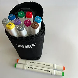 MARCADOR DUAL TIP PROFISSIONAL E ARTÍSTICO - ESTOJO TECIDO C/ 12 CORES LEOARTE