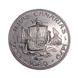 Moeda 100 Escudos Portugal 1989 -	Série Descobrimentos - A Conquista do Atlântico - Canárias