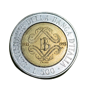 Moeda 500 Liras - Centenário do Banco da Itália (1993)