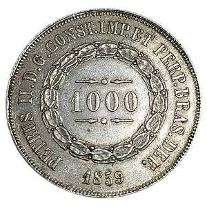 Moeda de 1000 Réis ano 1859 - Império do Brasil