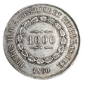 Moeda de 1000 Réis ano 1860 - Prata Império do Brasil