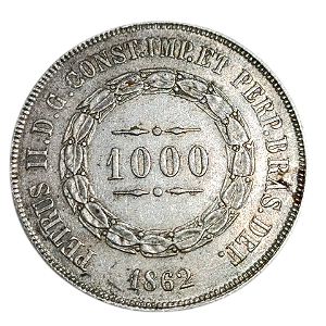 Moeda de 1000 Réis - 1862 Prata - Império do Brasil