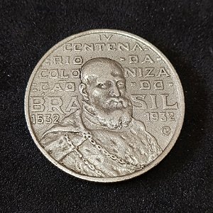 Moeda 2000 Réis Prata 1932 - Aniversário da Colonização do Brasil - Estado MBC