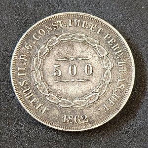 Moeda 500 Réis 1862 Prata 0.900 - Império do Brasil