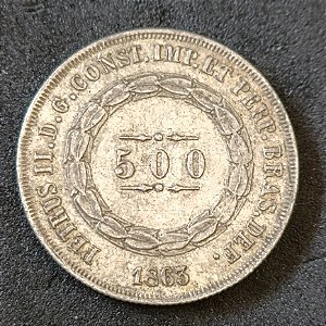 Moeda 500 Réis 1863 Prata 0.900 - Império do Brasil