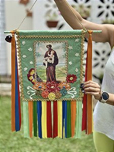 Estandarte M São Benedito Flor de Chita | 37cm x 33cm