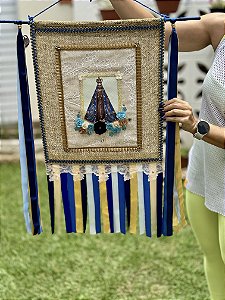 Estandarte M Nossa Senhora Aparecida Realeza Azul | 45cm x 40cm