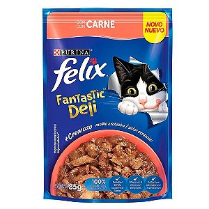 Ração Úmida Félix Gatos Adultos Fantastic Deli Carne 85 g