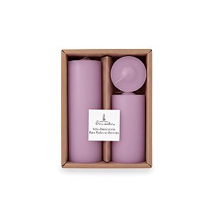 Trio de Velas Cilíndricas Lilás  5cm, 10cm E 15cm Decoração Festas