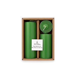 Trio de Velas Cilíndricas Verde  5cm, 10cm E 15cm Decoração Festas