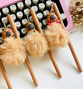 Caneta Luxo capivara com pompom