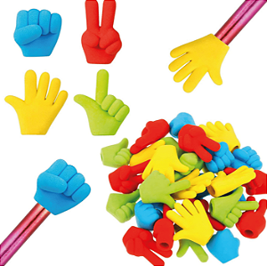 Kit com 4 borrachas mãozinhas com encaixe lápis