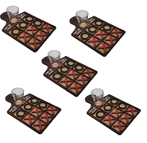 Kit 5 Jogo da Velha Shots para Bebidas Alcoólicas – Diversão, Castigos e Brincadeiras no Churrasco com Amigos – Copos de Dose Inclusos