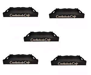 Kit 5 Bandejas Arabesco MDF Pintada Para Cantinho Do Café Decoração Organização Cozinha