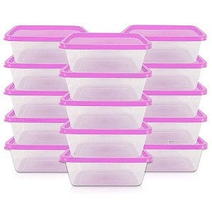 Kit 60 Potes Hermético Transparente Retangular de Plástico tampa Color 1 litro