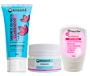 Kit Clareador Esfoliante + Crerme Facil anti idade + Sabonete em pasta Amazolé