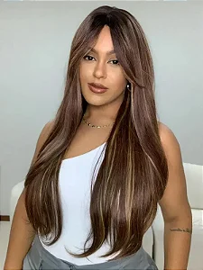 Peruca Miriam Castanho Luzes Franja (Premium)