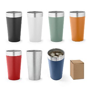 Copo de viagem em aço inox térmico, com parede dupla isolada a vácuo 540 mL. Mínimo 50 unidades.