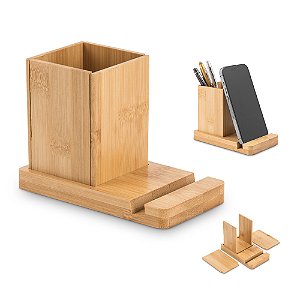 Conjunto de Secretária em Bambu com Suporte para Celular e Copo. Mínimo 50 unidades.