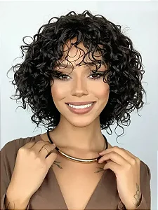 Peruca Wig Humana Klarissa Cacheada Castanho Escuro