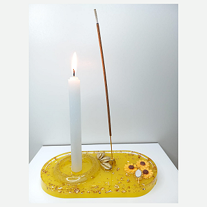 Suporte Decorado para Vela e Incenso em Resina
