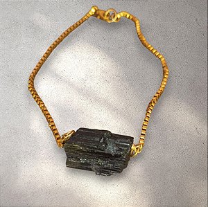 Tornozeleira prata com turmalina negra- proteção e limpeza profunda