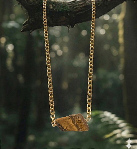 Colar Banho de Ouro 18k com Olho de Tigre – Biojoia de Proteção e Força Interior