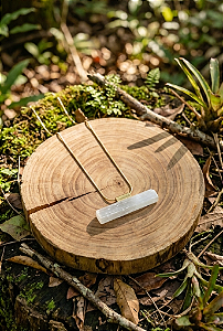 Amuleto dourado com selenita