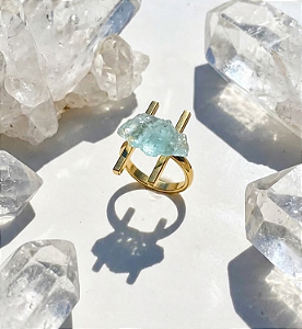 Anel fluir com Água marinha