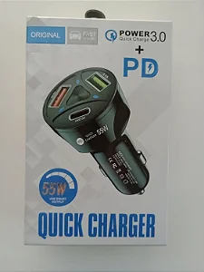 Carregador Veicular Quick Charger 3.0 + PD 55W