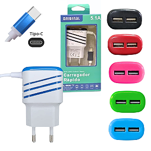 Carregador Rápido Original AL 9006 TY - 5.1A com 2 Saídas USB
