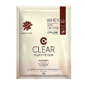 Whey Sem Lactose Cacau Intense Sachê 30g Clear Nutrition