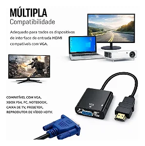 Adaptador HDMI para VGA com Cabo de Áudio P2