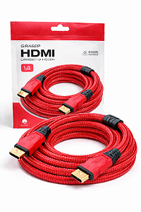 Cabo HDMI 5MT 1.4 c/ Cabo Trançado em Malha Grasep D-H5200 Vermelho