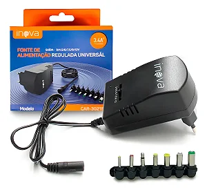 Fonte p/ Notebook Universal regulada 3A 30W c/ 7 Plugues