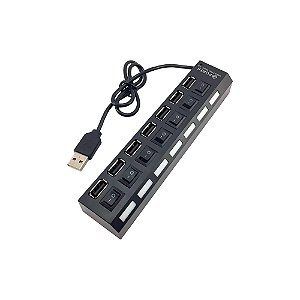 Hub 7 Portas USB 2.0 com Switch On/Off e Led Indicador - LEY-02
