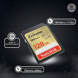 CARTAO MEMORIA SD 128GB EXTREME SANDISK 170MBS 4K P/ CÂMERAS & FILMADORAS