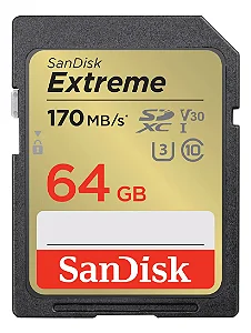 CARTAO MEMORIA SD 64GB EXTREME SANDISK 170MBS 4K P/ CÂMERAS & FILMADORAS