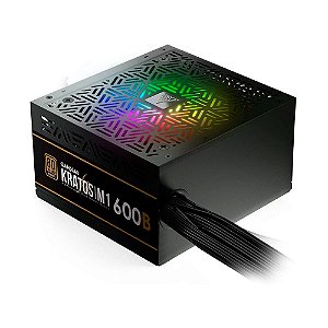Fonte 600W Gamdias Kratos M1 RGB, 80 Plus Bronze, PFC Ativo, M1-600