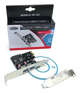 Placa PCI-Express Dex 2 Portas USB 3.0 + 1 Porta Type-C - DP-33C