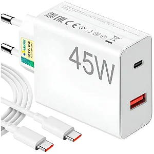 Carregador Turbo 45W LEHMOX USB PD com Cabo Type-C