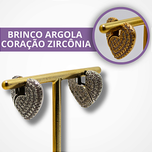 Brinco Argola Coração com Zircônia
