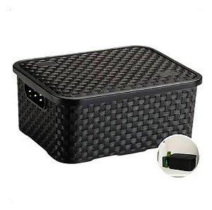 CAIXA PLASTICA MULTIUSO RATTAN C/TAMPA PRETO 4L P NITRON