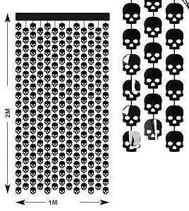 CORTINA DECORATIVA DE PLASTICO 1X2 M CRANIO PRETO HALLOWEEN