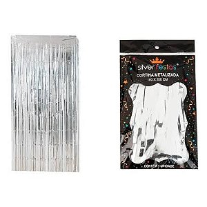 CORTINA METALIZADA PRATA 100 X 200 CM SILVER FESTAS   HA329