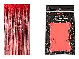 CORTINA METALIZADA VERMELHA 100 X 200 CM SILVER FESTAS