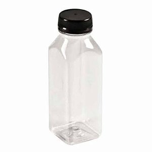 GARRAFINHA PET QUADRADA CRISTAL 300ML TP PRETA TECH