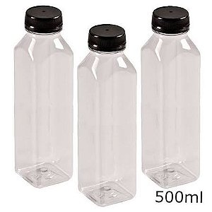 GARRAFINHA PET QUADRADA CRISTAL 500ML TP PRETA TECH
